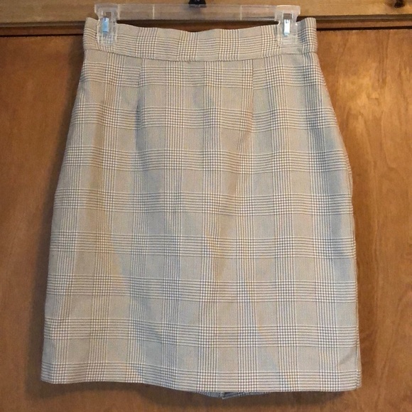 Vintage La Belle tan & cream houndstooth plaid skirt - Picture 1 of 8
